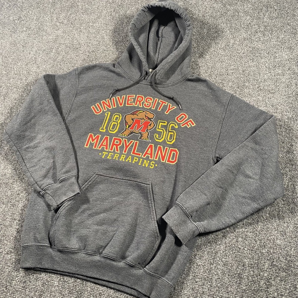 Vintage 90s Maryland Terrapins Hoodie Mens Small Faded Gray NCAA Sweatshirt